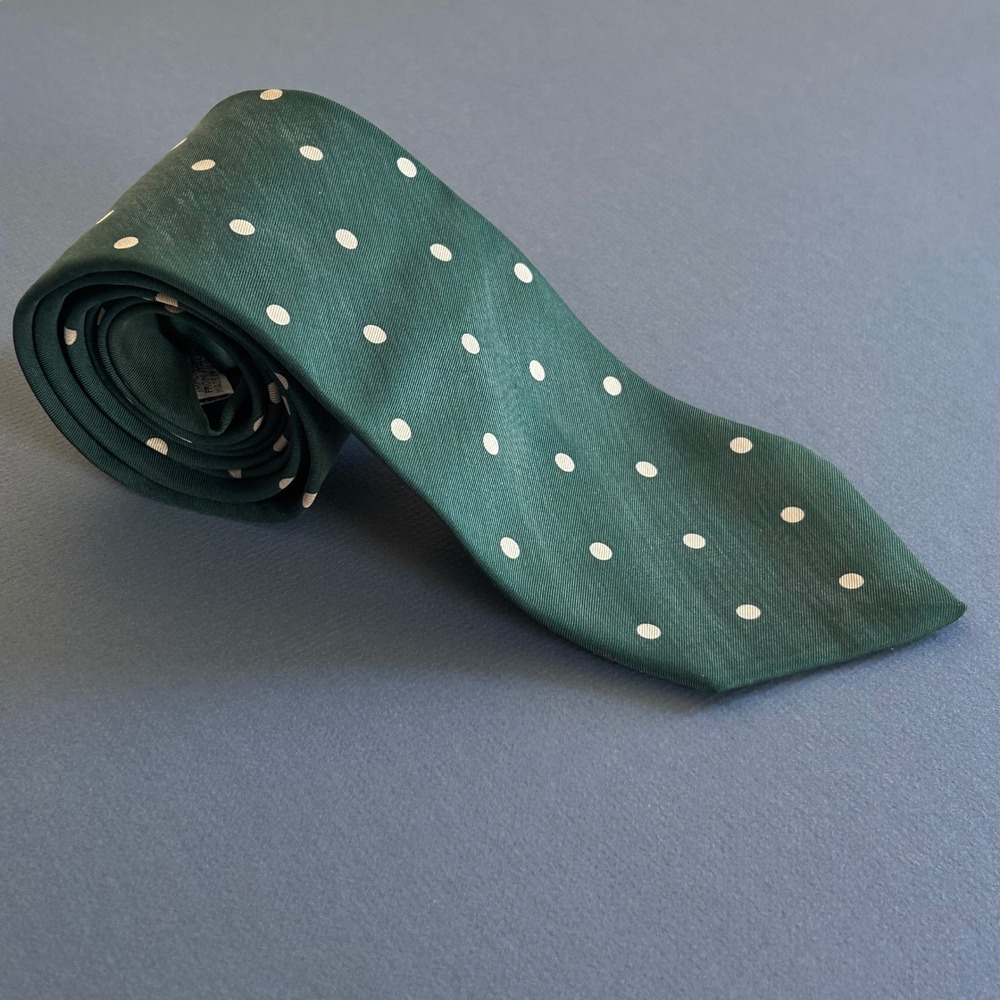 Paul Stuart Mens Silk VTG Tie Forest Green Polka Dot Classic Heritage Preppy - Picture 2 of 9